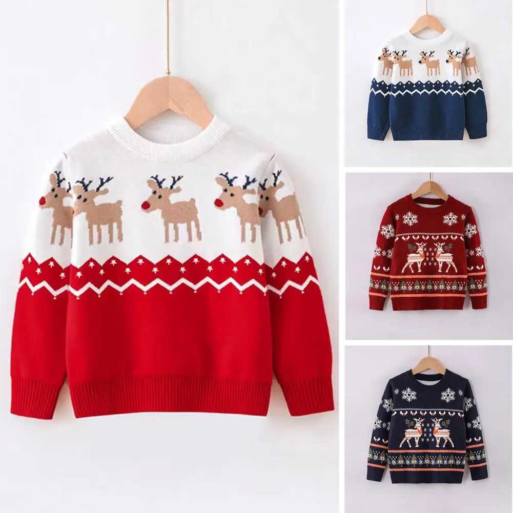 Childrens Christmas Sweater Comfortable Cartoon Design Childrens Christmas Sweater Boys and Girls Fun Winter Neutral New Years Sweater W241025