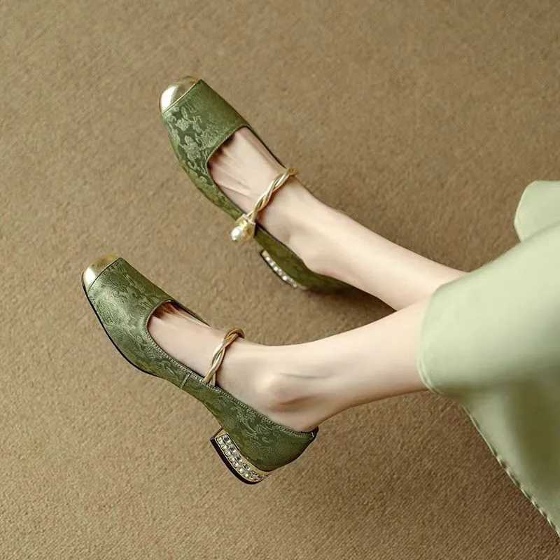 High Quality Womens shoes Fi square toe womens pump autumn light mixed color outdoor casual thick high heels office womens shoes T241024