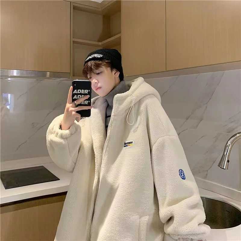 Mens jacket Korean hoodie apron casual jacket autumn winter 2023 new wool prefabricated style loose retro jacket W241024