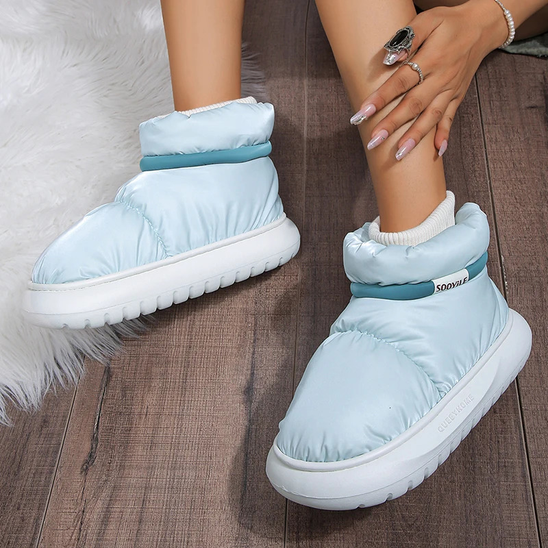 Womens waterproof down cotton padded shoes warm plush thick soled snow boots womens platform anti slip winter ankle boots 241024