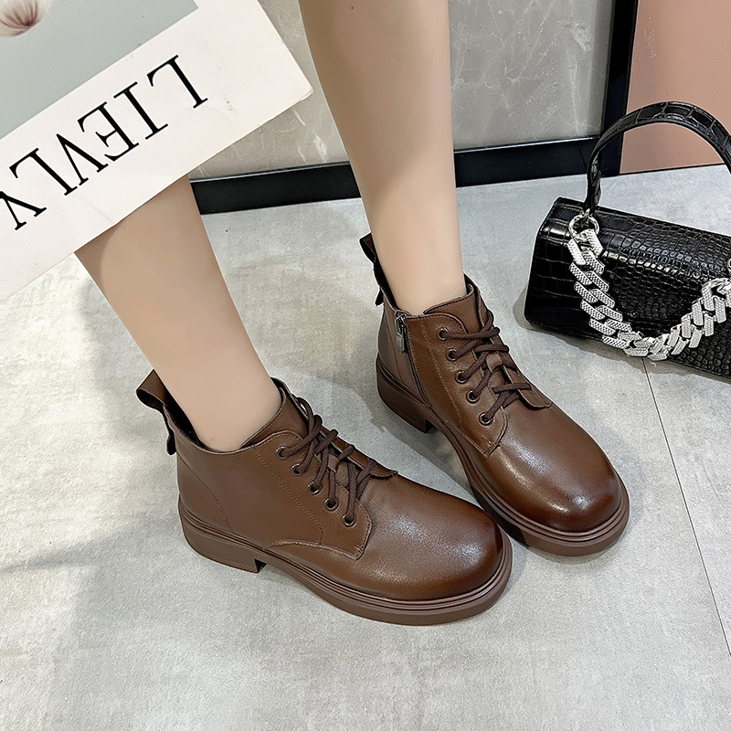 Designer shoes England head layer cowhide Martin boots women lace-up small short boots