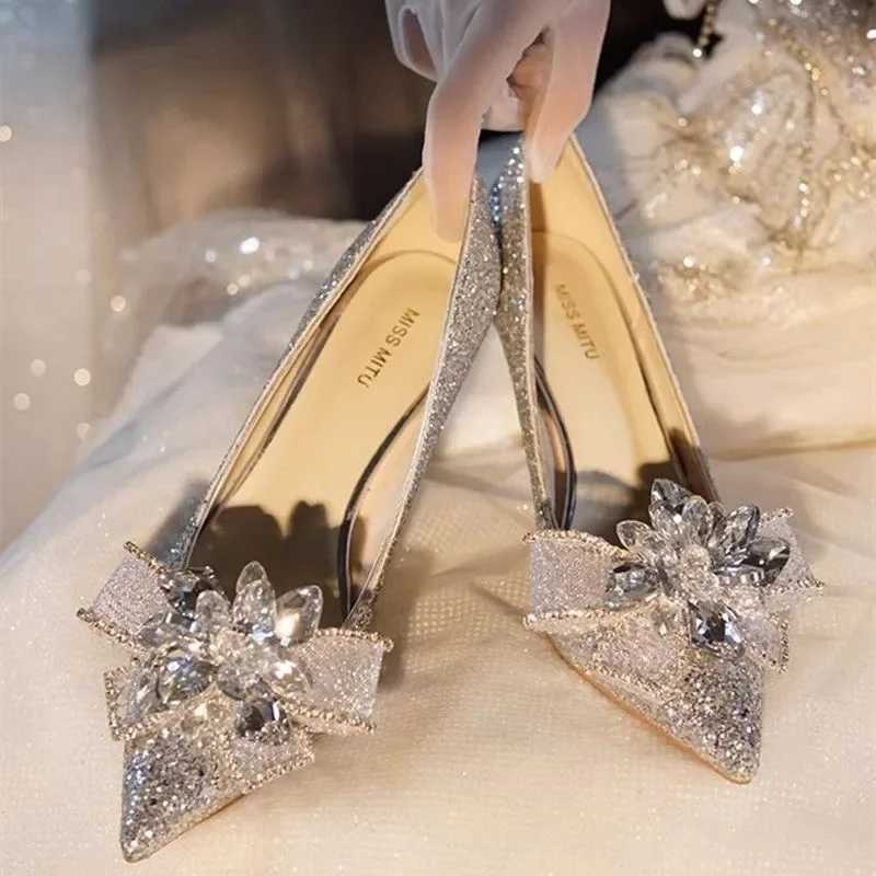 High Quality Female Bride Wedding Shoes Luxury High Heels Stiletto Heels Sier Gold Elegant Dress Evening Dress Party Pointed Toe Designer T241024