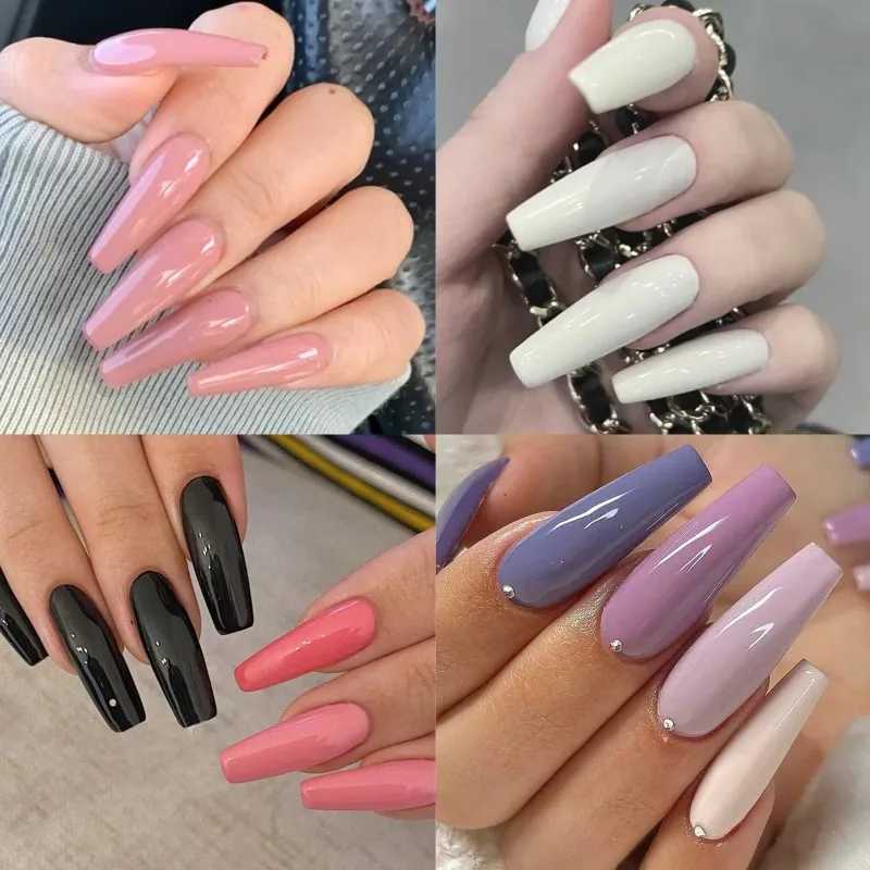 576pcs Press on Nail Colorful Fake Nails Acrylic Full Cover Nail Tips Ballet Wear Nail Press On Nails With Gel DIY Manicure ToolXJ241025