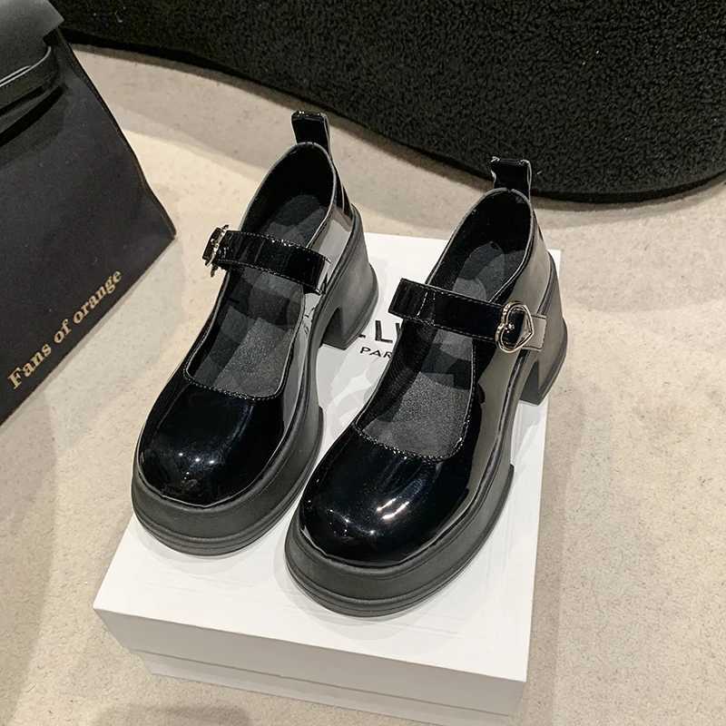 High Quality Mary Jane womens summer new round toe thick soled pump small leather shoes womens high heels T241024