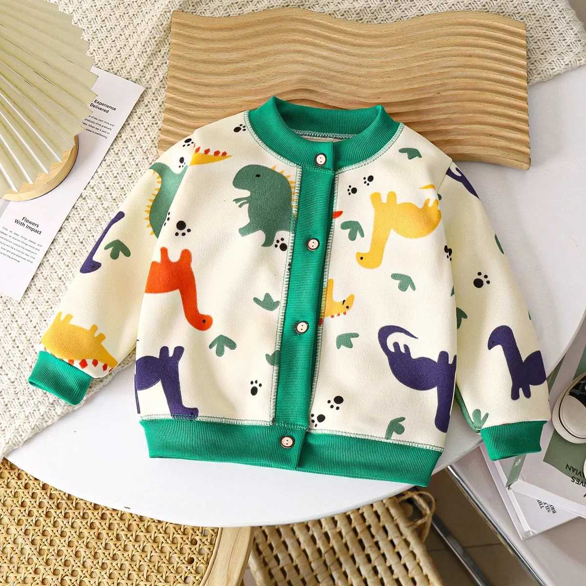 Baby boy and girl thick warm cardigan new 2024 autumn and winter children cartoon dinosaur letter knitted sweater jacket casual clothing W241025