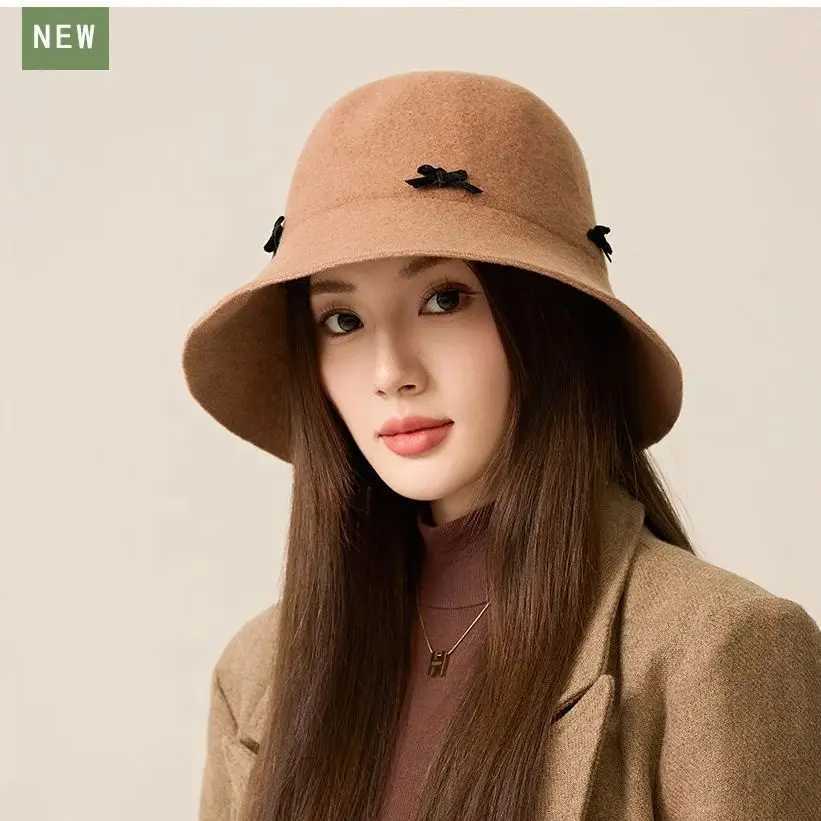 Wool Cap Design Model Felt Fishermans Hat Light Luxury Simple Elegant Show Face Small Wool Tweed Basin HatX241025