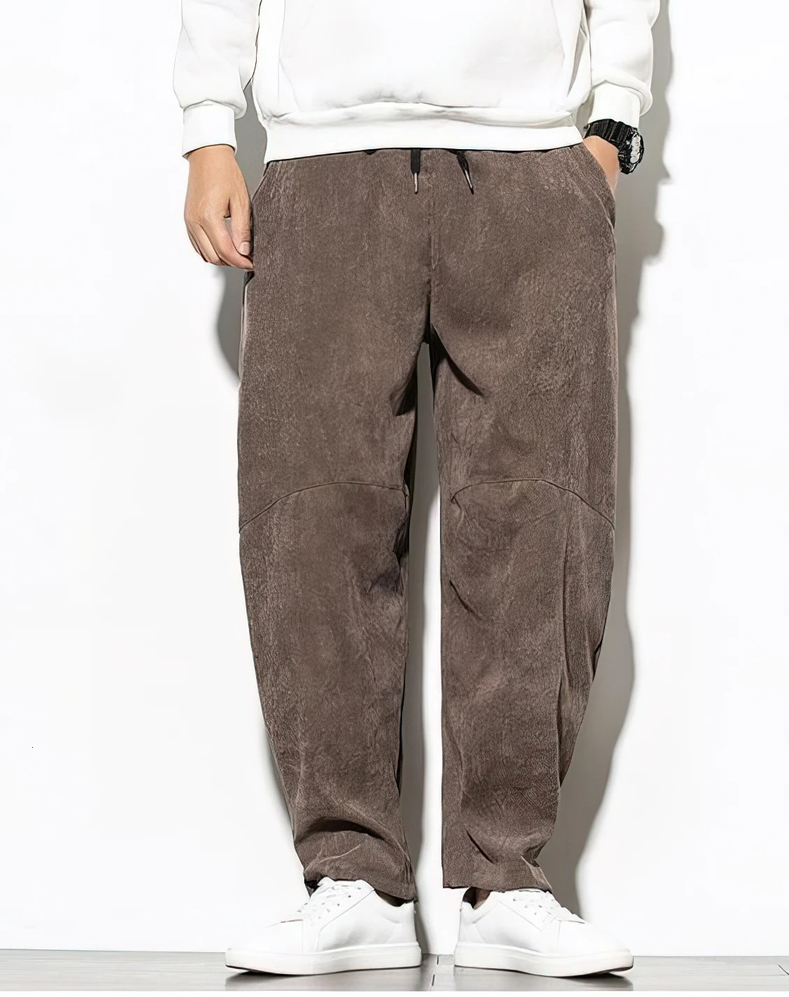 Vintage Corduroy Casual Pants Men Baggy Wide Leg Tech Fleece Sweatpants Autumn Winter AnkleLength Walking Harem Trousers Male 241021