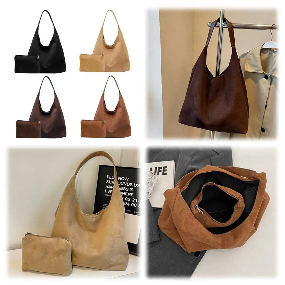 Women Suede Bucket Bag Large Capacity Tote Trendy Retro Handbag Hobo for Work Travel Shopping 241021