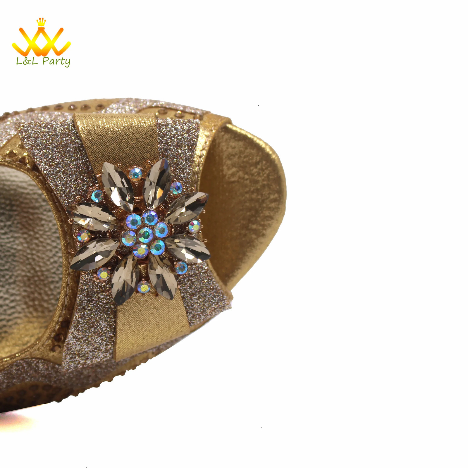 Low high heels Italian African womens shoes and bags mature gold style high quality party decals 241024