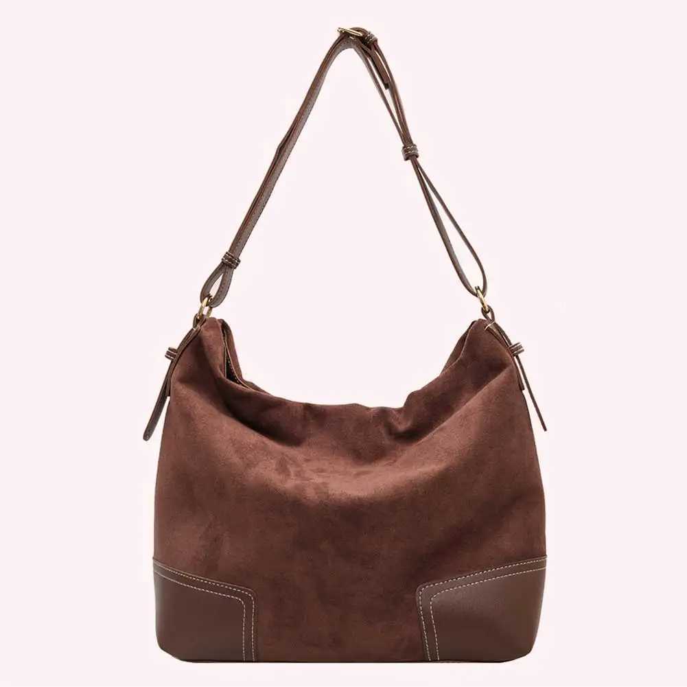 Women Suede Tote Bag Adjustable Strap Underarm with Interior Pocket Zipper Hobo for Work Travel 241025