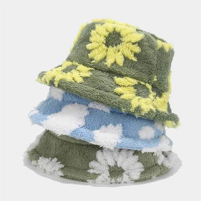 2024 Autumn Winter Acrylic Floral Print Warm Fisherman Hat Bucket Hat Outdoor Travel Sun Cap For Girl And Women 68X241025