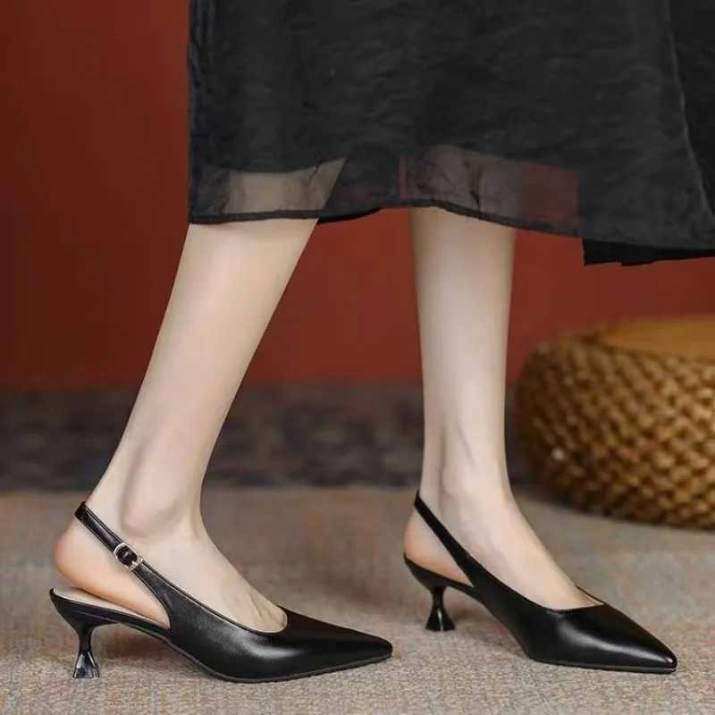 High Quality New Womens Sandals Pointed Toe Slingbacks Pump Wedding Shoes Low Boots Dress Shoes Slippery Black Womens Shoes T241024