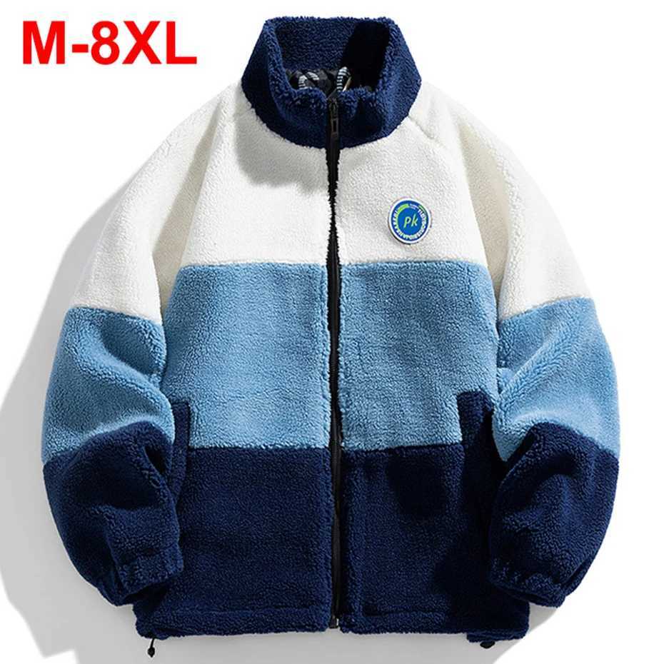 Winter jacket mens Plus size 7XL 8XL jacket color block splicing work Lambswool wool coat thick warm Parkas coat W241024