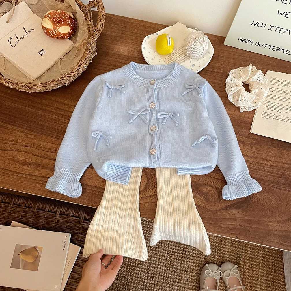 2024 Autumn/Winter New Girl Bow Knitted Open Collar Woolen Sweater Cute Baby Sweet Top Casual Fashion W241025