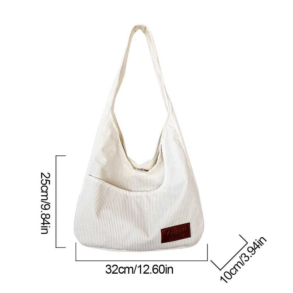 Women Corduroy Shoulder Bag with Multi Pocket Handbag Large Capacity Satchel Trendy Hobo for Work College Travel 241025