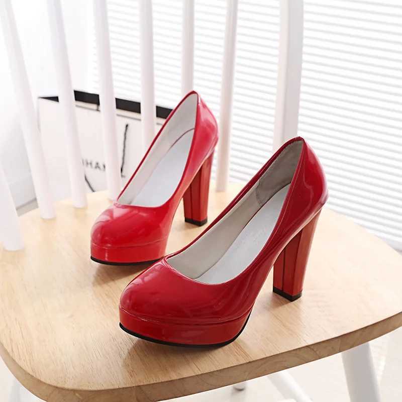 High Quality High heels pumps womens shoes white wedding shoes 10cm thick high heels Fi party pumps shoes black red round Zapatos De Mujer T241024