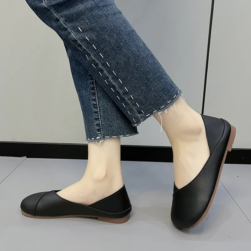 Fashionable Spring and Autumn Genuine Leather Handmade Flat Ballet Shoes for Women Comfortable Soft Leather Womens Flat Shoes 241024