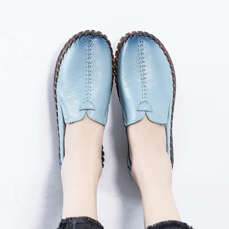 Autumn Wide Womens Shoes Genuine Leather Ballet Apartment Womens White Coat Driving Mochaxin Womens Foot Bone Shoes 241024