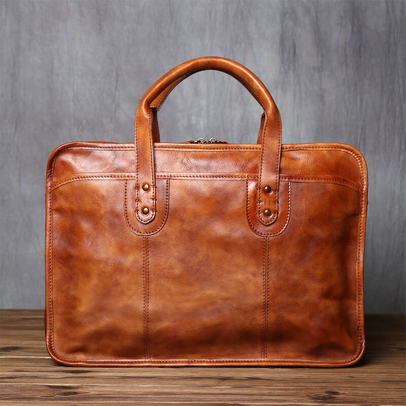 Retro Men's Briefcase Top Layer Cowhide Handbag Travel Handmade Leather Laptop Business Shoulder Crossbody Bag