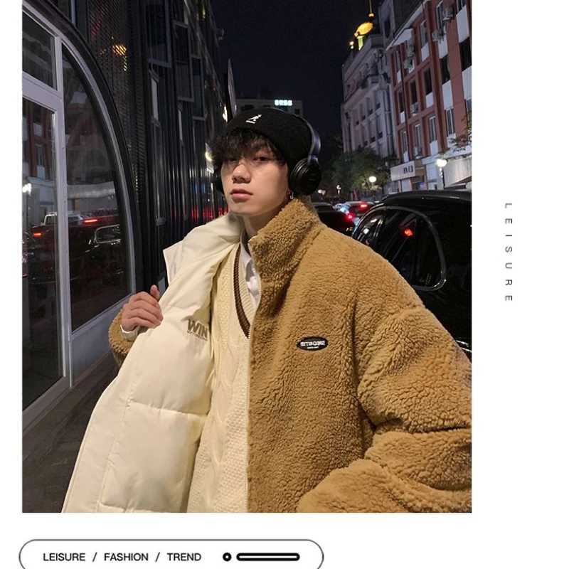 Y2K Fashion Wear Lambswool Coat Double sided Mens Strt Fashion Gothic Loose Casual Cotton Coat Down Jacket W241024