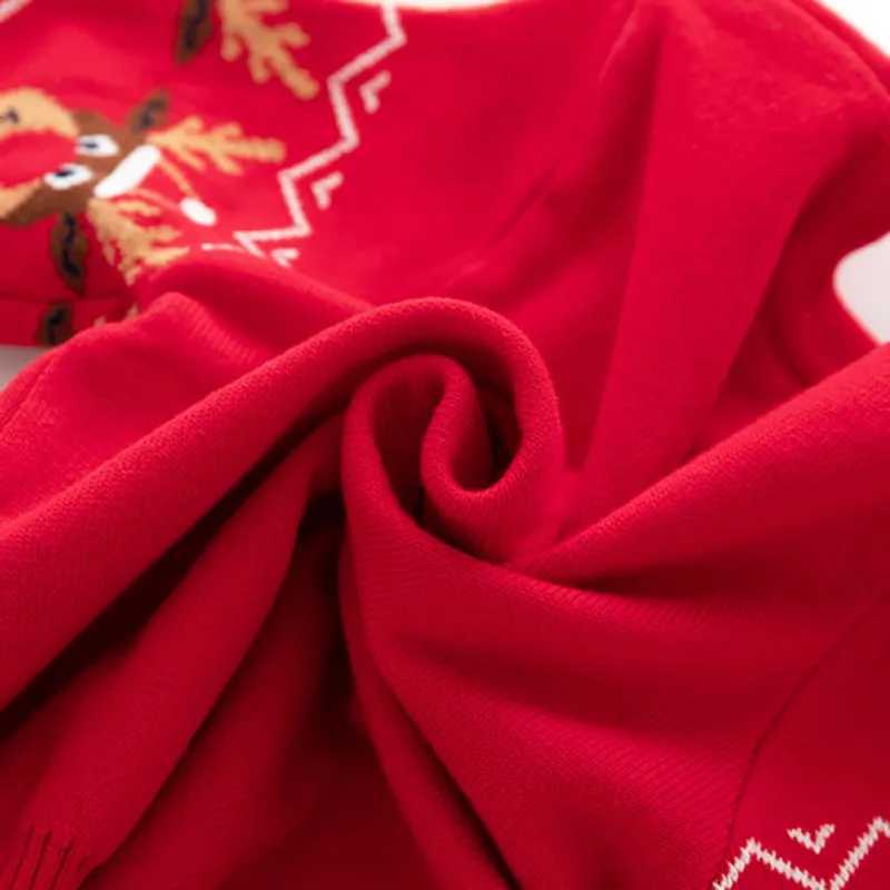 Winter Childrens Thick Sweater Boys and Girls Double Deer Jacquard Knitted Sweater Red Christmas Decorative Sweater W241025