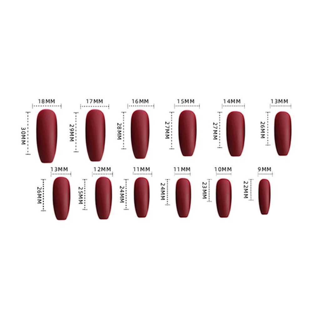 24Pcs Coffin Press on Nails Full Finished Deep Red False Nails Cherry Pattern Fake Nails for Women and Girls Fake Nail PatchXJ241025
