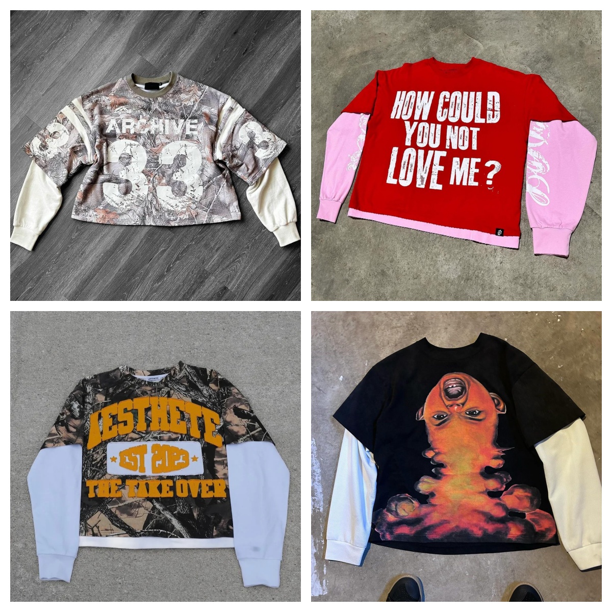 Men's T Shirt Comfortable Breathable American Street Hip-hop Letter Print Graphic Shirt Patchwork Long-sleeve Design Casual crew-neck Designer Y2K Size S-3XL hoodie