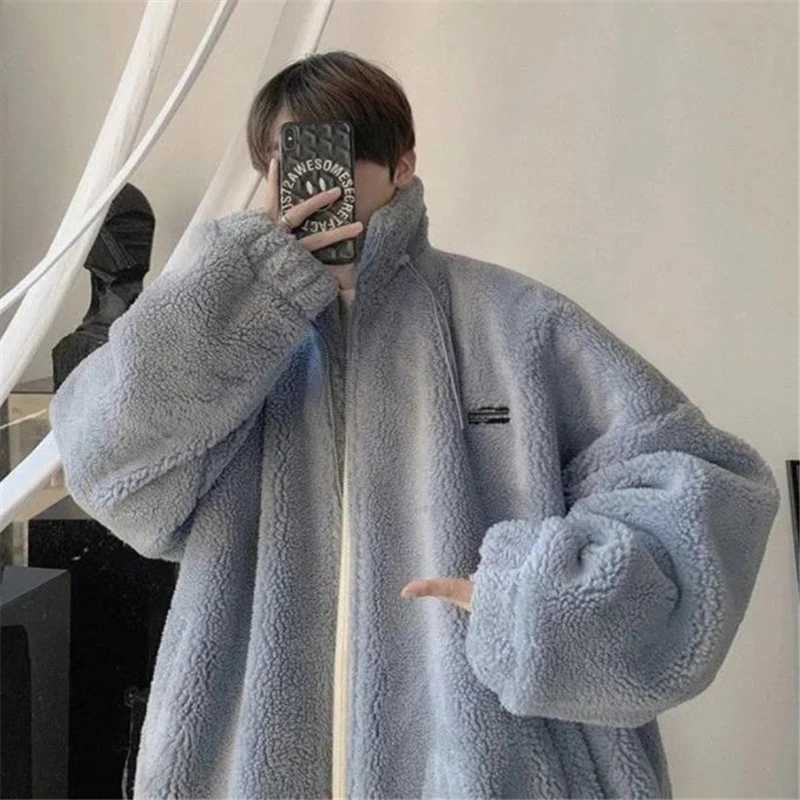 Mens winter warm jacket casual cashmere jacket mens loose zipper apron jacket fashionable mens clothing W241024