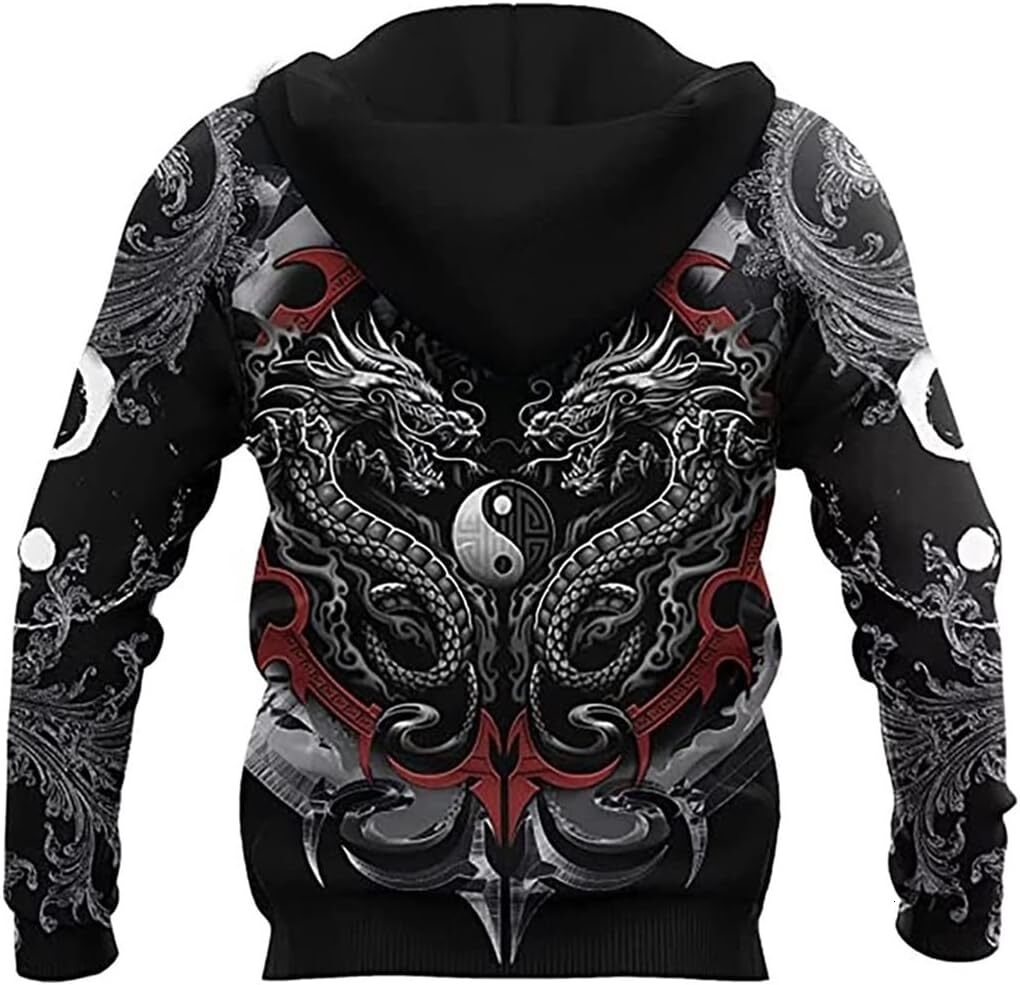 Hoodie for Mens Womens Dragon Tiger Yin And Yang Gothic Art 3D Printed Men Hoodie Unisex Casual Jacket Pullover Streetwear Graphic