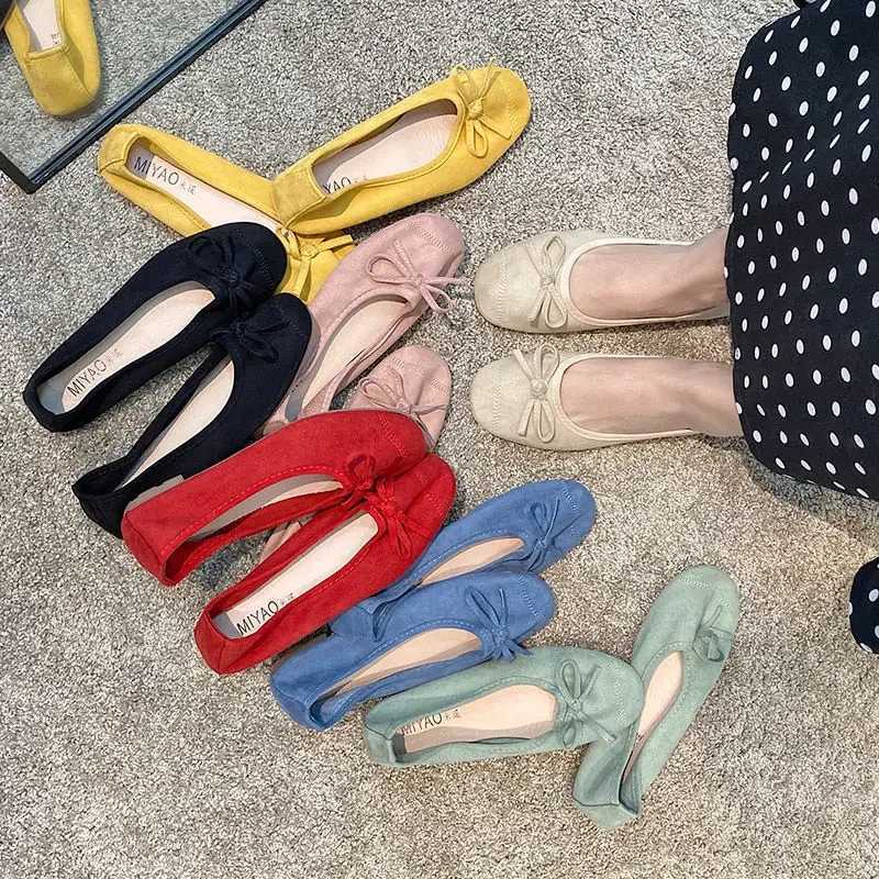 High Quality Cute yellow bow womens shoes low heels elegant round toes womens shoes Kaii Slip E Trend Shoe 39 shoulder N Y2k A T241024