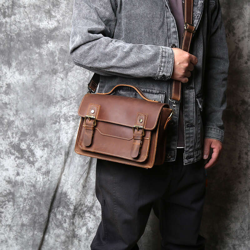 retro leather mailman crazy horse mens top layer cowhide shoulder bag casual handbag for 10inch ipad