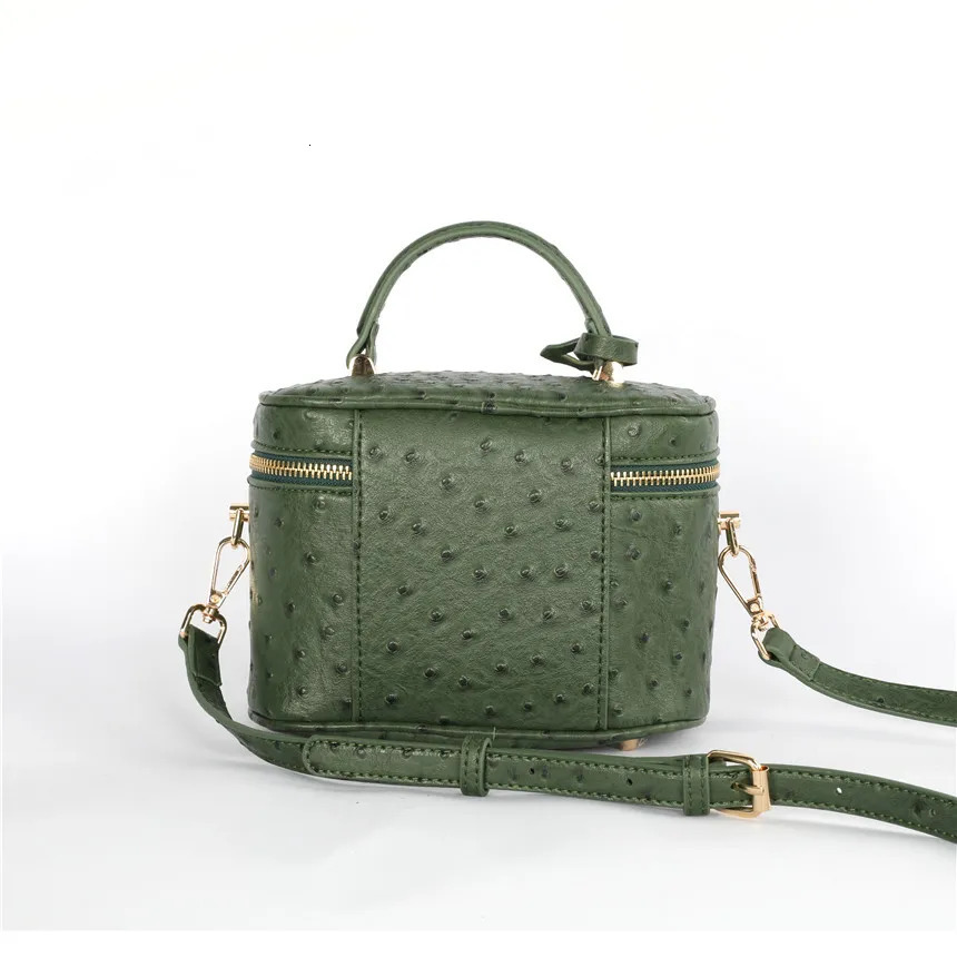TOPHIGH Custom n Round Green Ostrich Leather Box Bag For Women 2025 Retro Bucket Tote Snake Pattern Boxes Handbag 241021