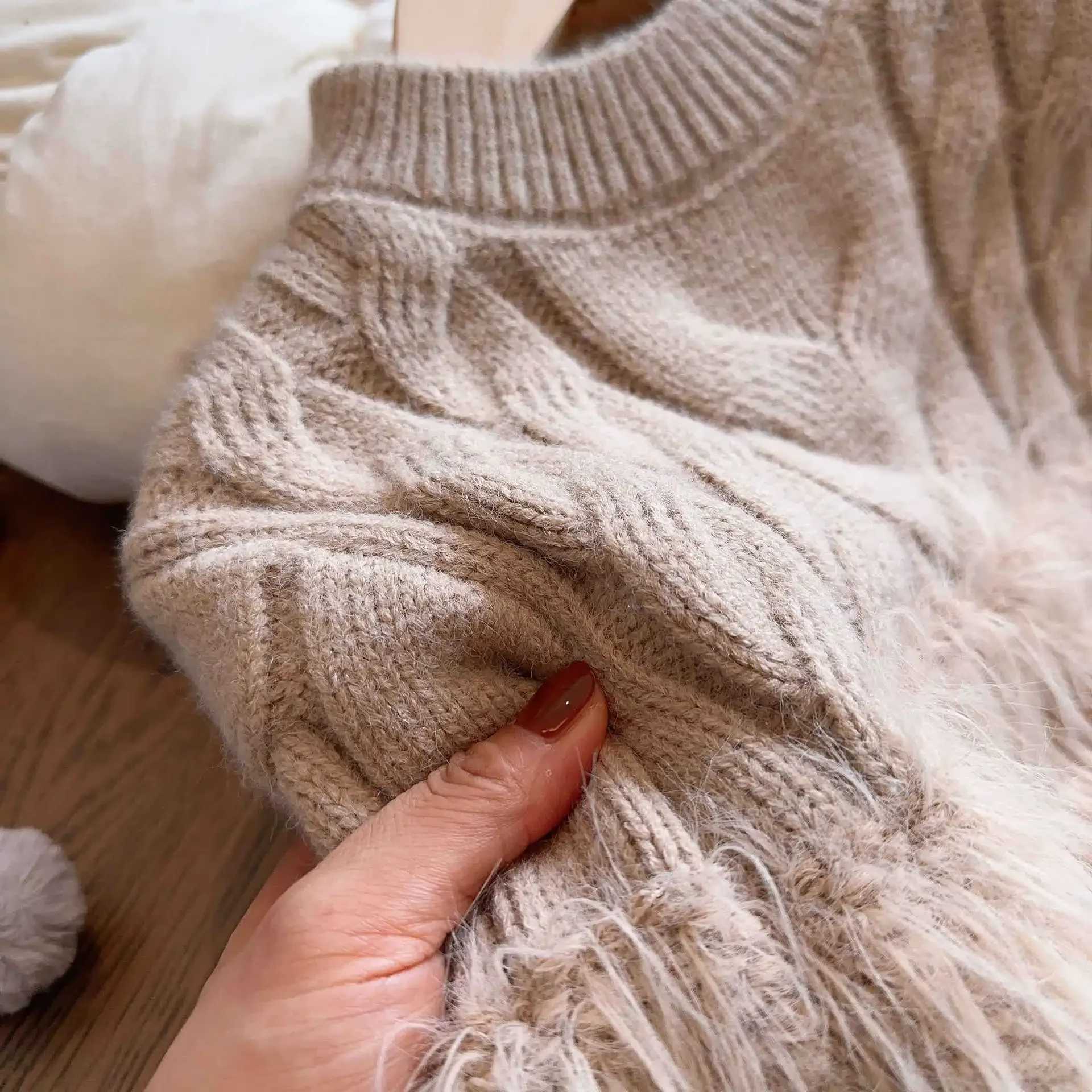 Girl Autumn Winter Sweater 2024 New Girl Baby Korean Fashion Coat Solid Color Design Version Loose Girl Top W241025