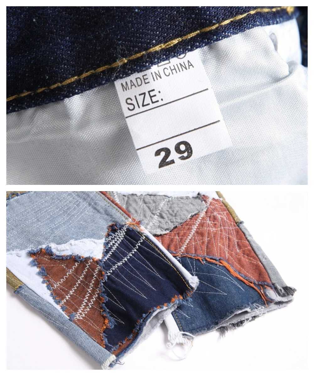 Men's Jeans Irregular Splicing Rainbow Jeans Mens Embroidered Denim Pants Lightning Thread Cat Beard Street Fashion Zipper Patch Q241024