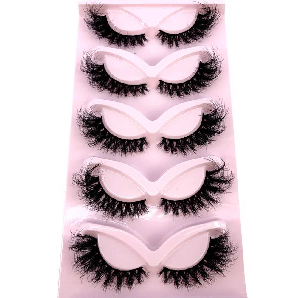 HBGZTLAD False Eyelash Cat Eye Wispy End Long Eye Thick Mink Eyelash Fluffy Short Natural False Eyelash 5-Pair PackagingW241024