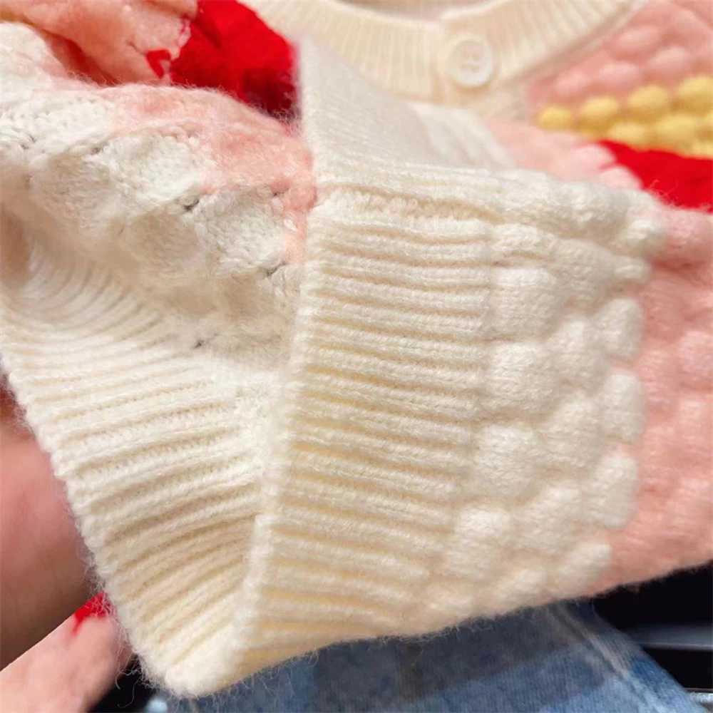 Rainbow striped knitted cardigan suitable for children girls autumn winter long sleeves single sweat jackets childrens clothing W241025