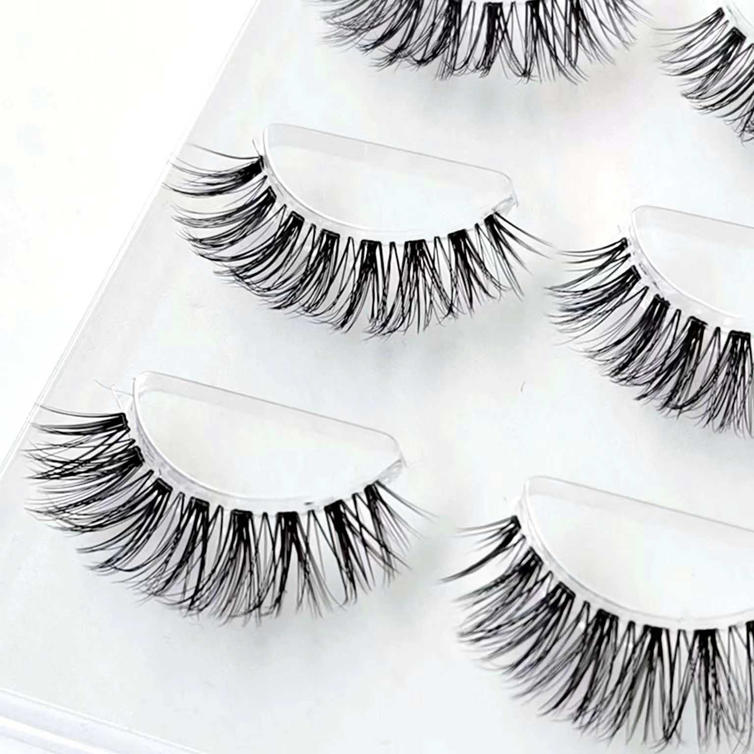 New wholesale mink eyelashes 3 pairs of invisible bands 3D mink eyelashes reusable natural false eyelashes makeup bulk hotW241024