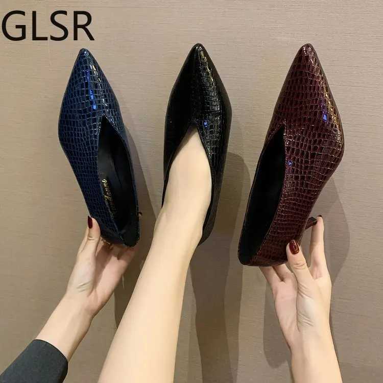 High Quality Pointy V Patent Leather Single Womens High Heels Spring Versatile Short and Fat Single Shoes Zapatos De Mujer Black T241024