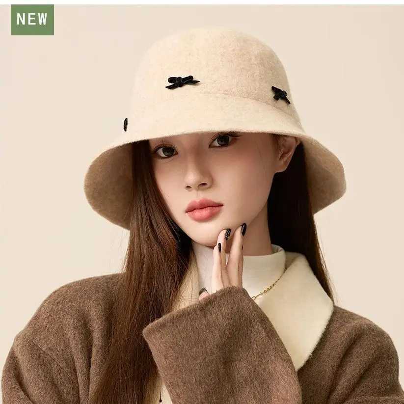 Wool Cap Design Model Felt Fishermans Hat Light Luxury Simple Elegant Show Face Small Wool Tweed Basin HatX241025