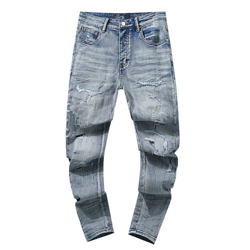 Fashion Jean Knee Hole Street Wear Motorcycle Sweatpants Casual Designer Jogger Pants Hip Hop Black Blue Jeans Men