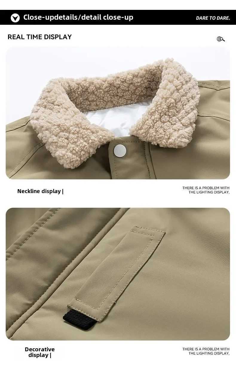 Mens Trend Jacket Autumn Winter New Collection Solid Color Thick Warm Outdoor Leisure Sports Cashmere Collar Jacket Mens Padded Clothing W241024