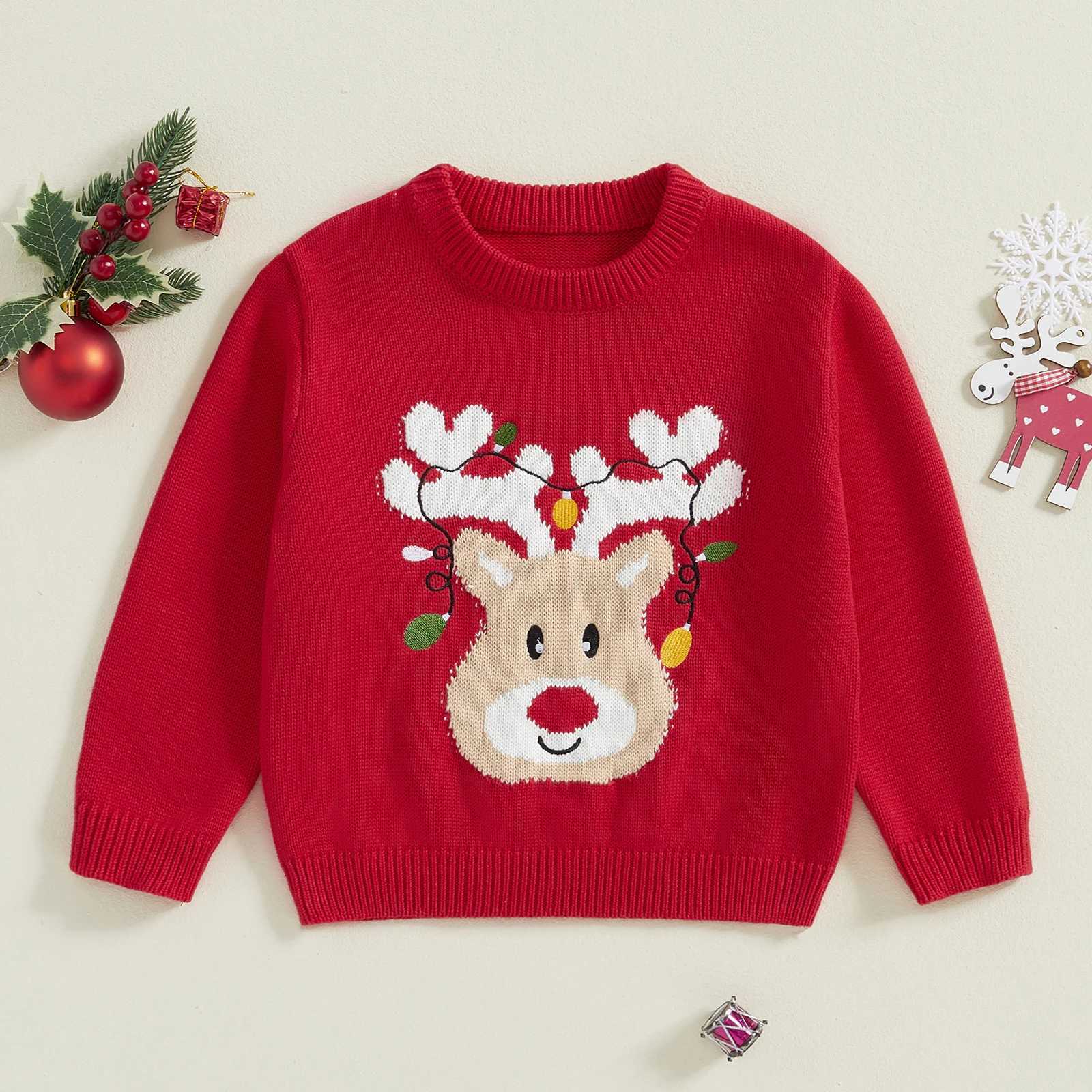 MISOWMNJOY Christmas Knitted Baby Girl Boy Sweater Cute Reindeer Children Winter Warm Clothing Parachute Baby Top W241025