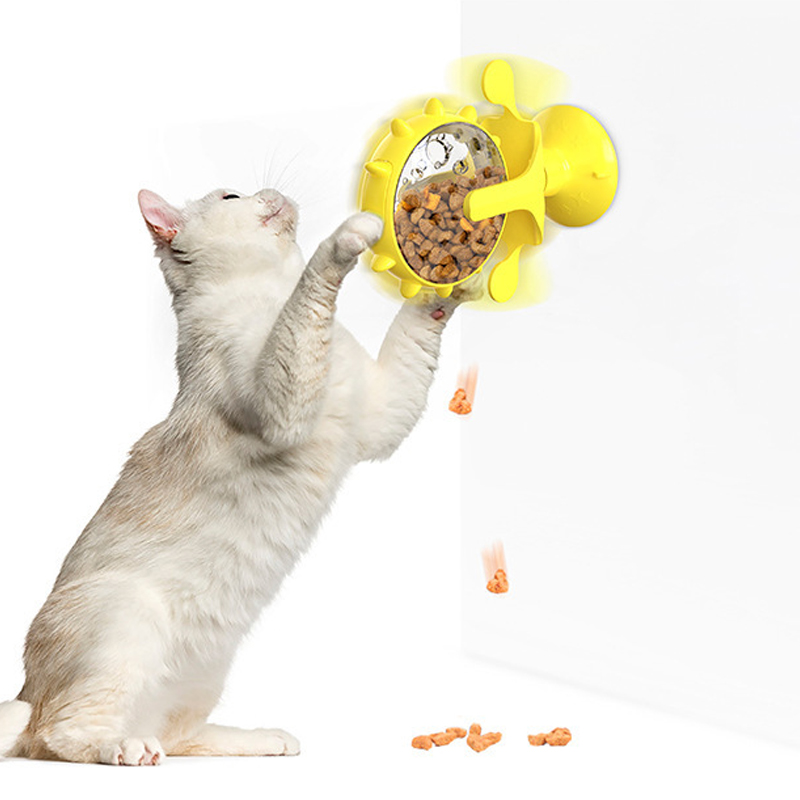 Pet cat self-help relieve boredom toys cross-border suction cup windmill leakage dog toys rotating nibbling slow food circle.