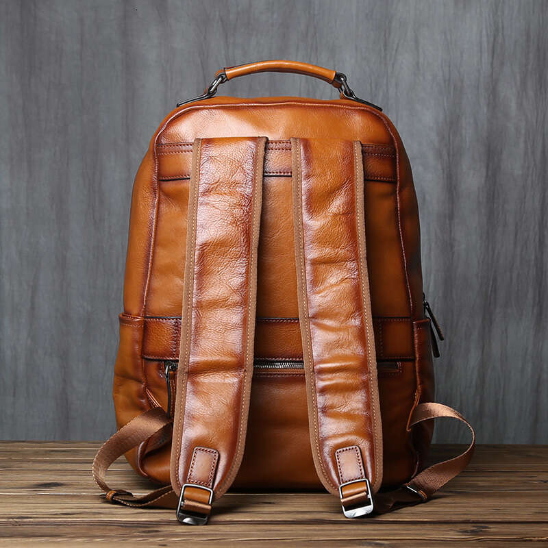 Leather Backpack Natural Cowhide Schoolbag Fashion Computer Casual Men's Bag Suitable For 16 Inch Laptop