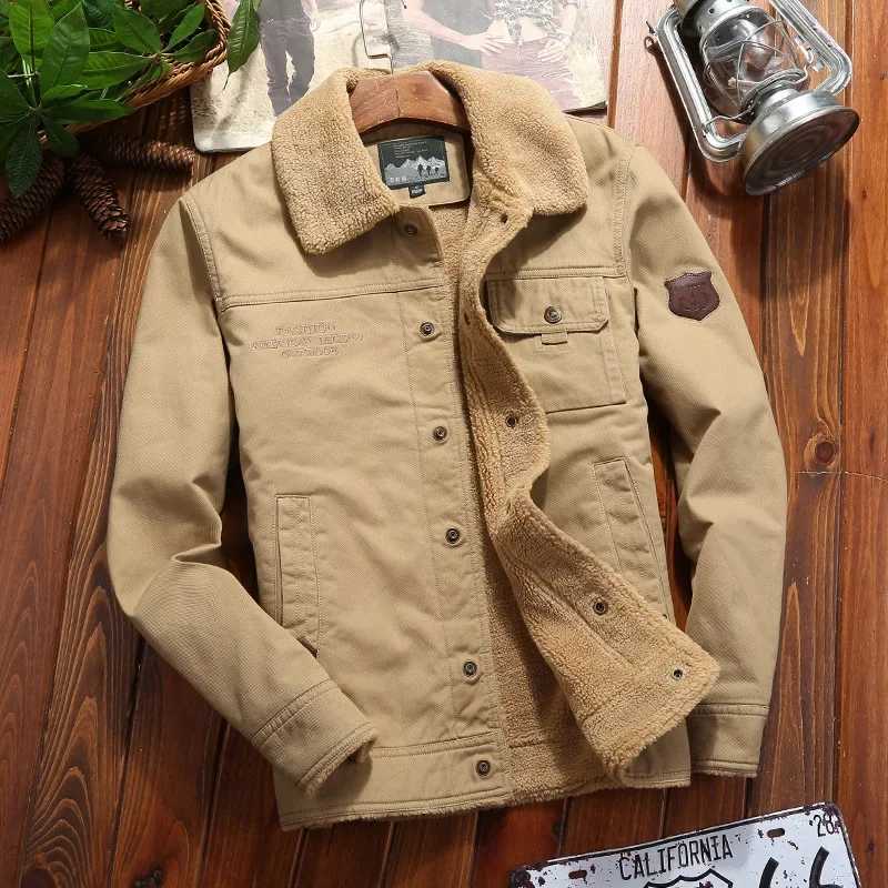 Winter cashmere jacket mens retro thick Flce thread warm wool collar Parka fashion brand windproof motorcycle jacket W241024