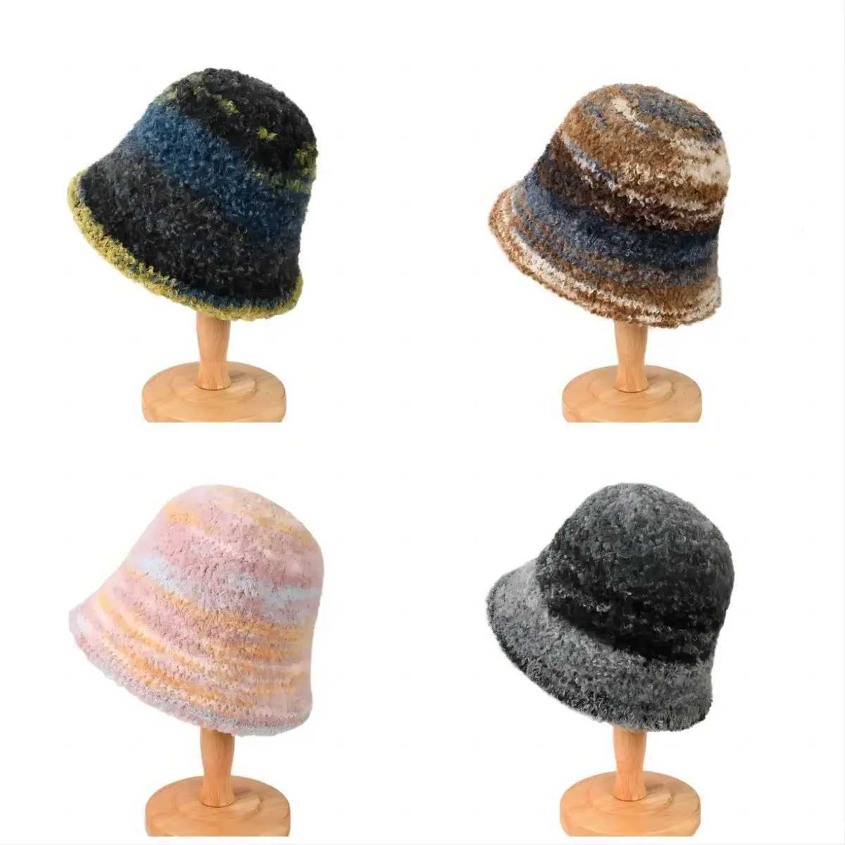2024 Autumn Winter Ombre Bucket Hat Sweet Dopamine Fisherman Hat Warm Trend Small Luxury Gradual Color Tie Dye Travel Basin HatX241025