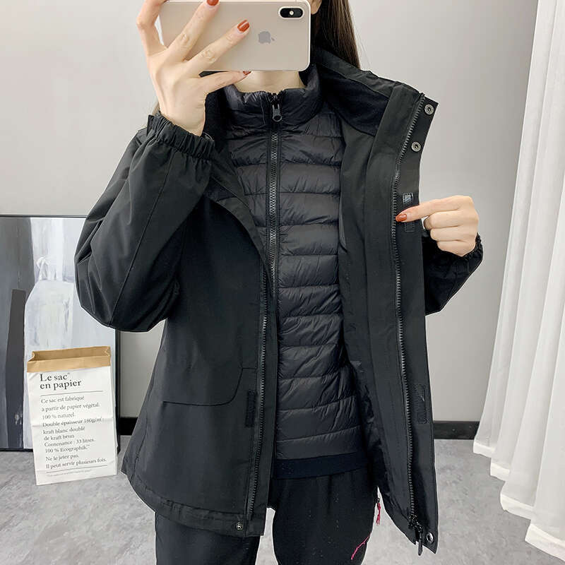 Winter Outdoor Warm Solid Color Three-In-One Down Stormtrooper Women's Trend Windproof Waterproof Thick Mountaineering Jacket