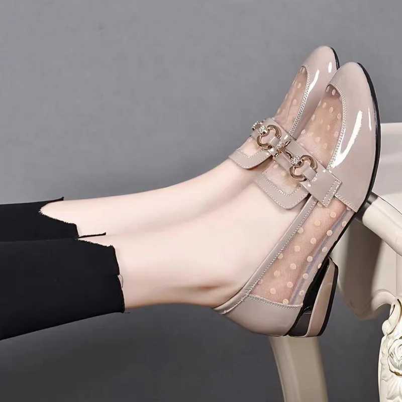 High Quality Low price womens shoes patented leather mesh soft sole womens office shoes summer slippers pump T241024