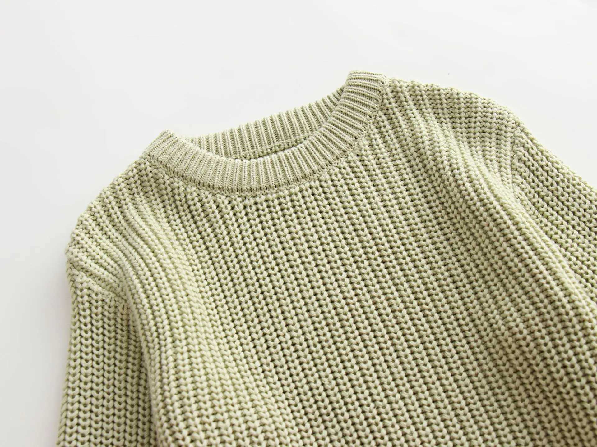 Autumn and Winter Childrens Loose Knitted Sweater for Girls Casual Solid Color Round Neck Thick Zipper Bottom Childrens Top W241025