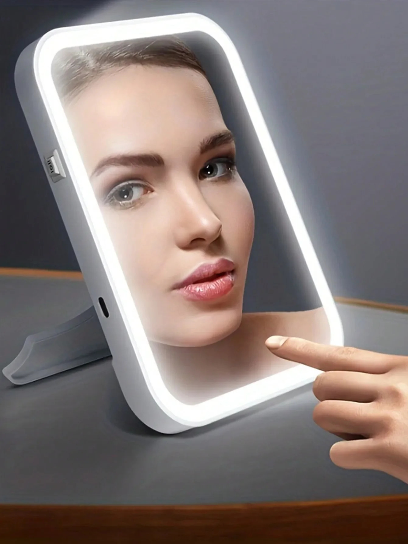 LED portable desktop dormitory makeup mirror with light square student folding powered by USB or 4 AA dry batteries 241024